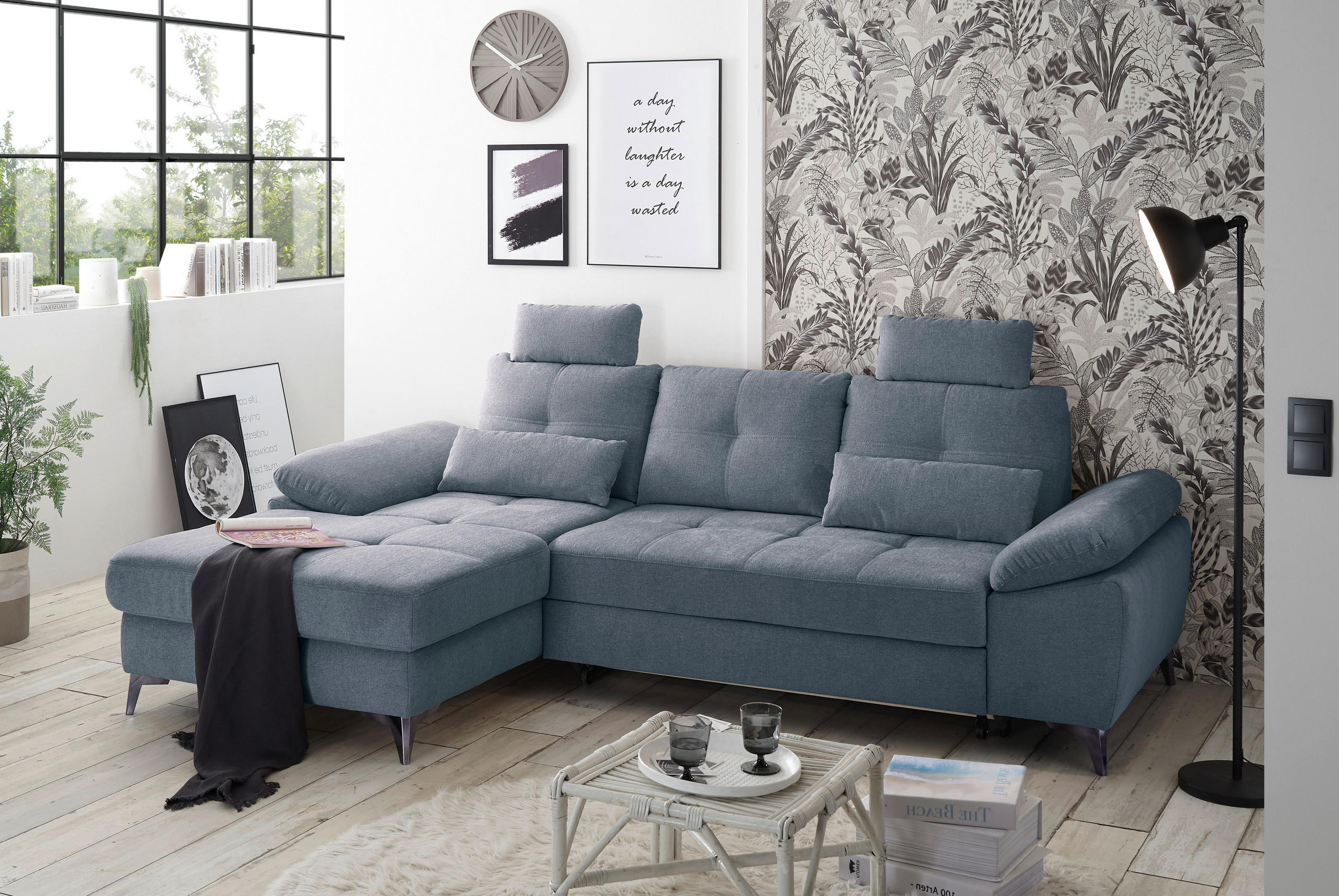 KUTNA GARNITURA tekstil  plava   - boje kroma/crna, Konvencionalno, tekstil/plastika (170/270cm) - MID.YOU