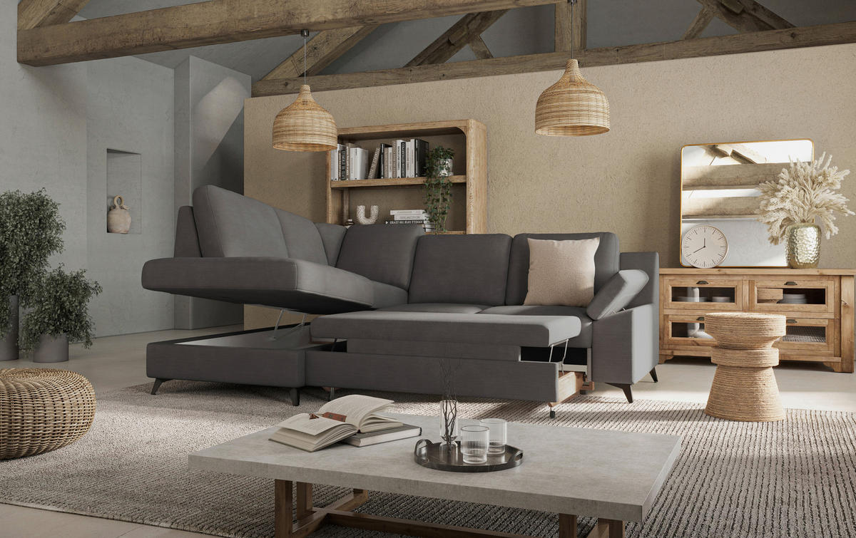 ECKSOFA in Flachgewebe Dunkelgrau  - Dunkelgrau/Schwarz, KONVENTIONELL, Textil/Metall (170/242cm) - Cotta