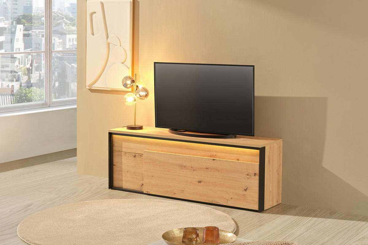 TV ELEMENT crna, hrast Artisan   - hrast Artisan/crna, Design, drvni materijal/plastika (155/55/41cm) - Hom`in