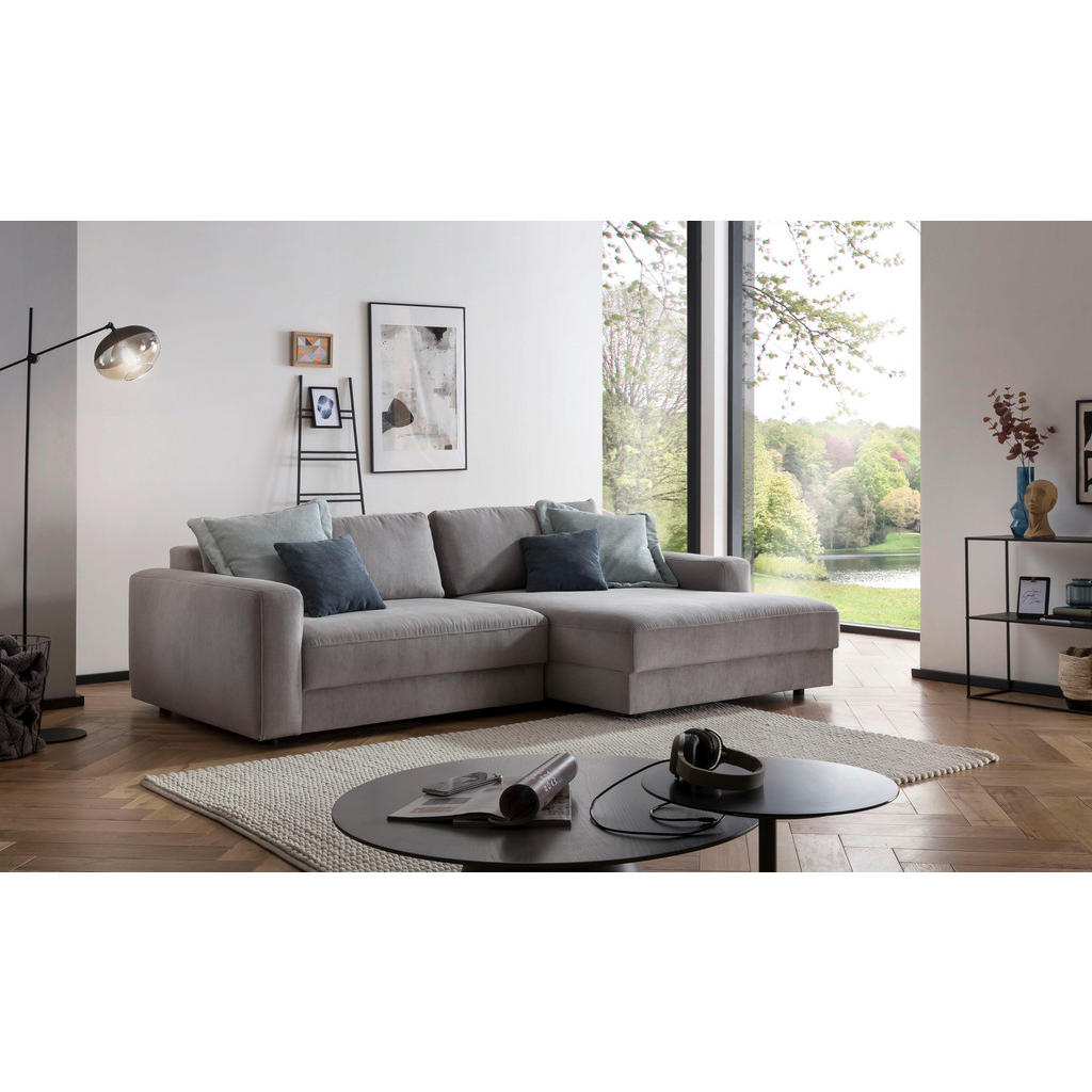 Thumbnail - Trendmanufaktur Ecksofa Bourbon, Grau, Textil, 4-Sitzer, Füllung: Schaumstoff, Silikon, Ottomane rechts, L-Form, 250x176...