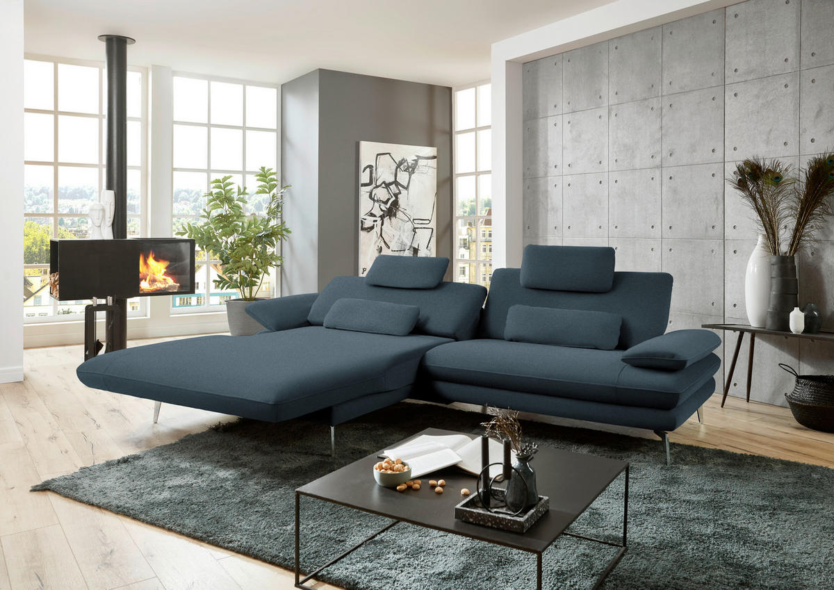 ECKSOFA in Webstoff Dunkelblau  - Schwarz/Dunkelblau, Design, Textil/Metall (184/284cm) - Dieter Knoll