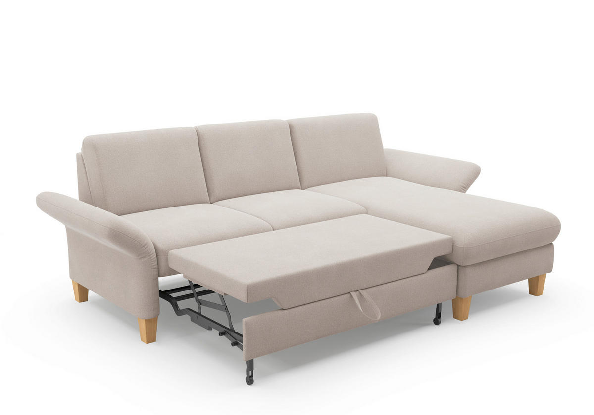 ECKSOFA ROCHELLE E Greige Flachgewebe  - Greige/Eichefarben, KONVENTIONELL, Holz/Textil (251/164cm) - Sit & More