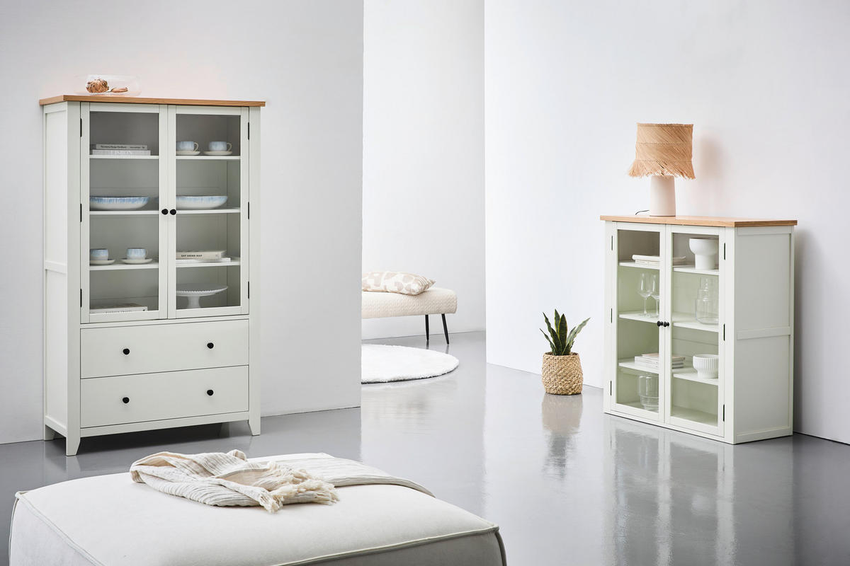 VITRINA 100/165/43 cm   - bijela/srebrne boje, Lifestyle, staklo/drvni materijal (100/165/43cm) - MID.YOU