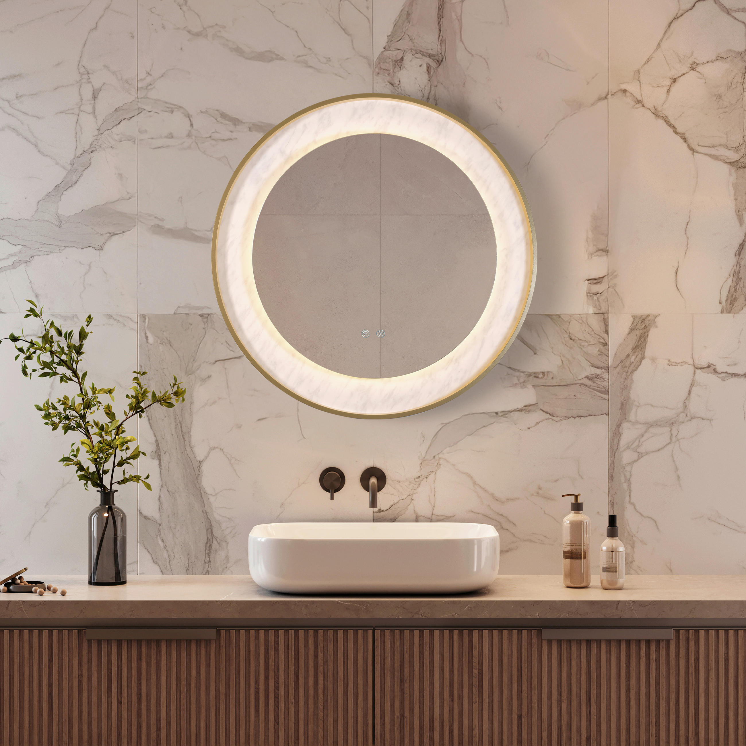 BADEZIMMER-WANDLEUCHTE Luxo 80/80 cm   - Goldfarben, Design, Glas/Metall (80/80cm) - Searchlight