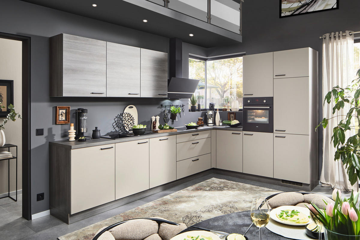 KÜCHENLEERBLOCK  345/245 cm  in Creme, Eiche grau  - Eiche grau/Creme, MODERN, Holzwerkstoff/Metall (345/245cm) - Welnova