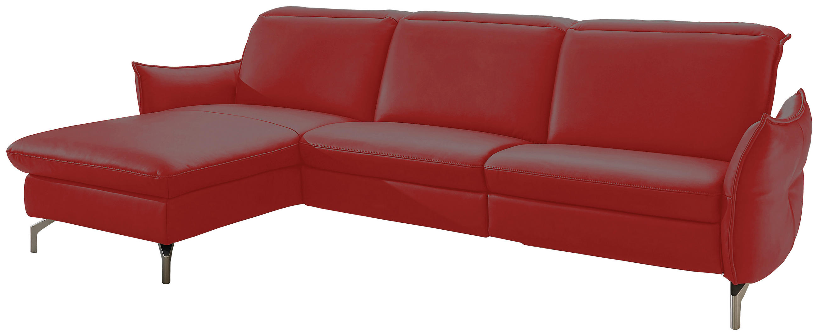 ECKSOFA Rot Lederlook (vegan)  - Rot/Nickelfarben, MODERN, Textil/Metall (179/233cm) - Livetastic