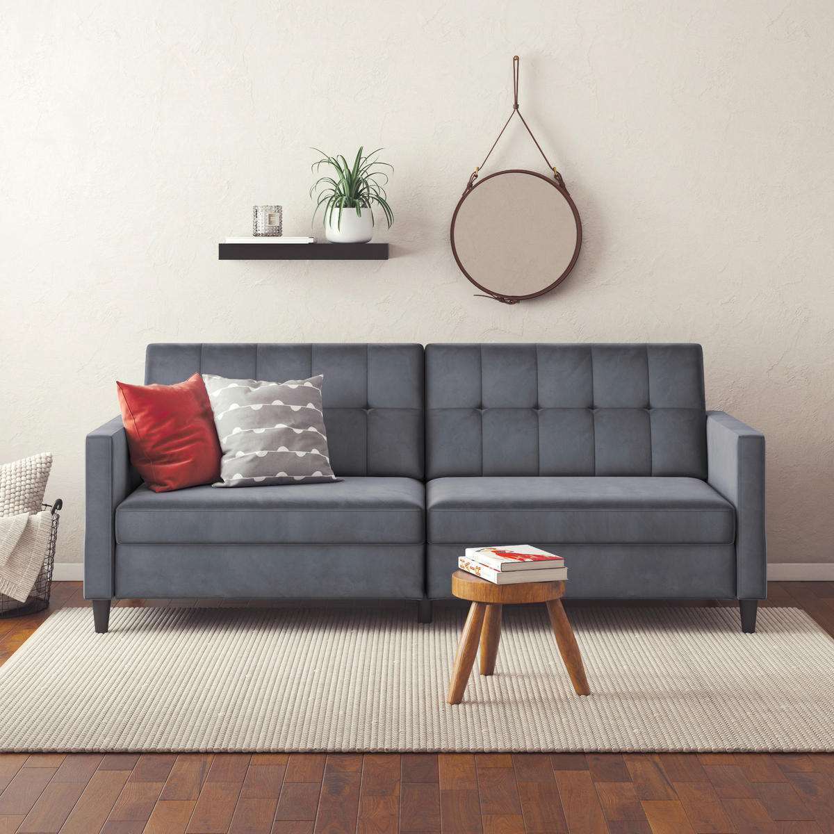 SCHLAFSOFA HANNOVER in Samt Anthrazit Vintage, Skandinavisch, Modern  - Anthrazit/Schwarz, Basics, Kunststoff/Textil (203/82/83cm) - Livetastic