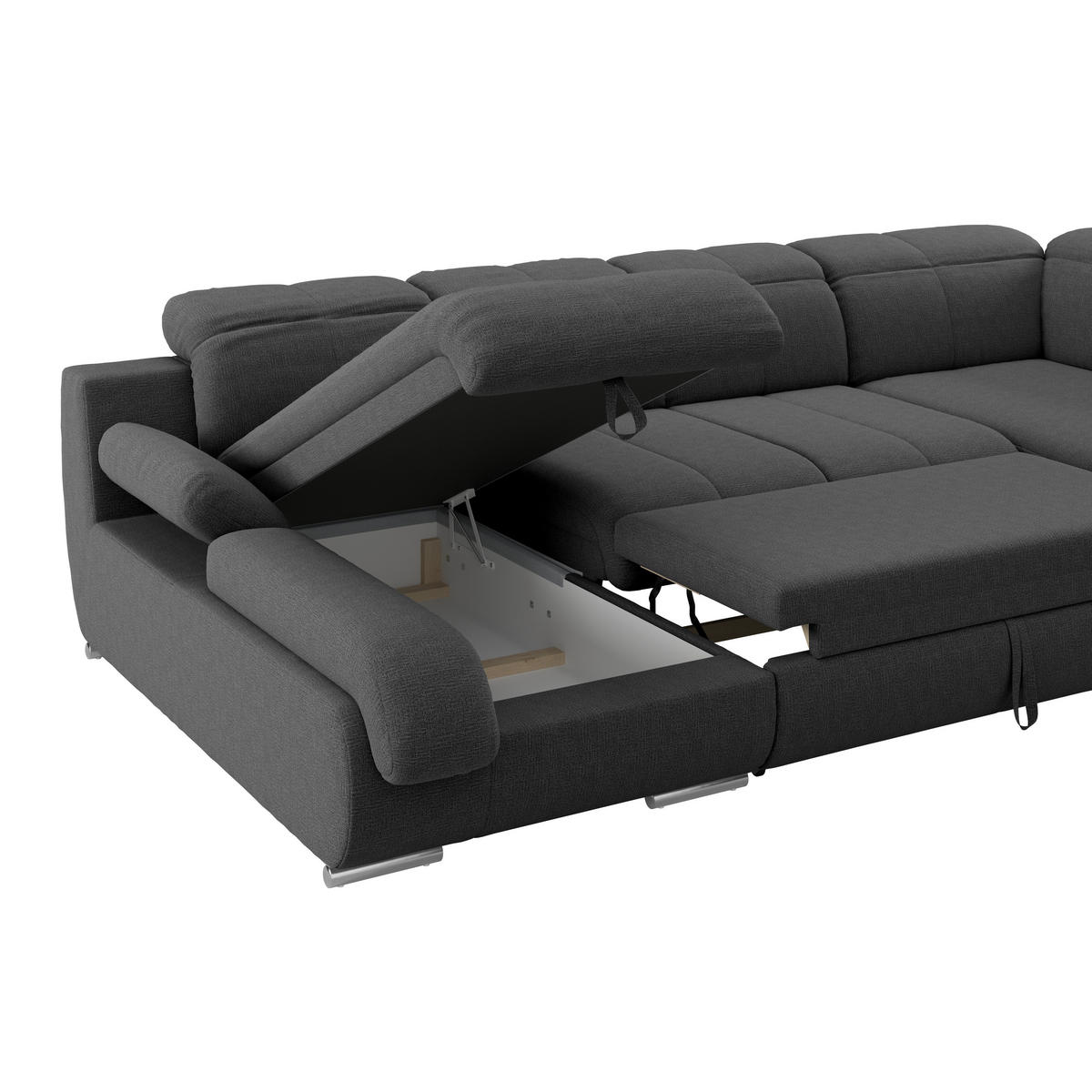 WOHNLANDSCHAFT MULTI Schwarz Chenille  - Chromfarben/Schwarz, MODERN, Textil/Metall (184/345/228cm) - Livetastic