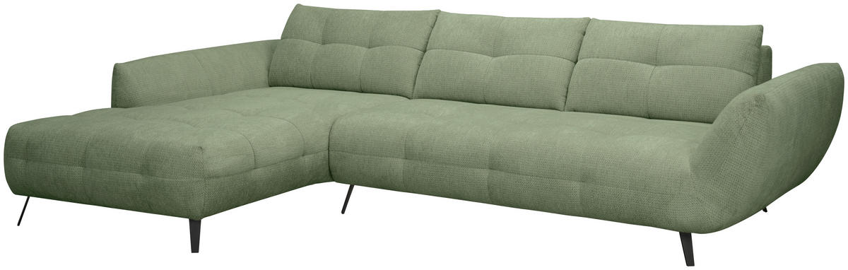 ECKSOFA Salbeigrün Chenille Armlehnenkissen, Rücken echt, Sitztiefenverstellung  - Salbeigrün/Schwarz, KONVENTIONELL, Textil/Metall (215/313cm) - Hom`in