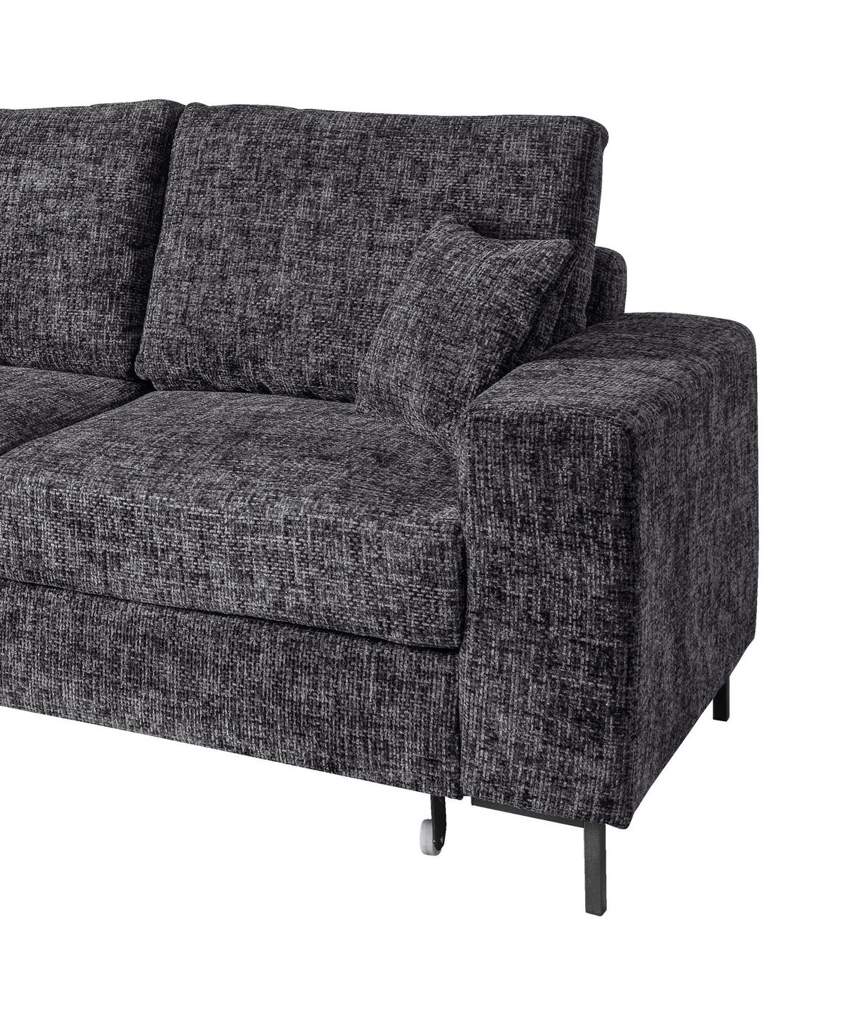 ECKSCHLAFSOFA  mit Rücken echt Struktur Schwarz  - Schwarz, KONVENTIONELL, Textil/Metall (143/237cm) - Livetastic