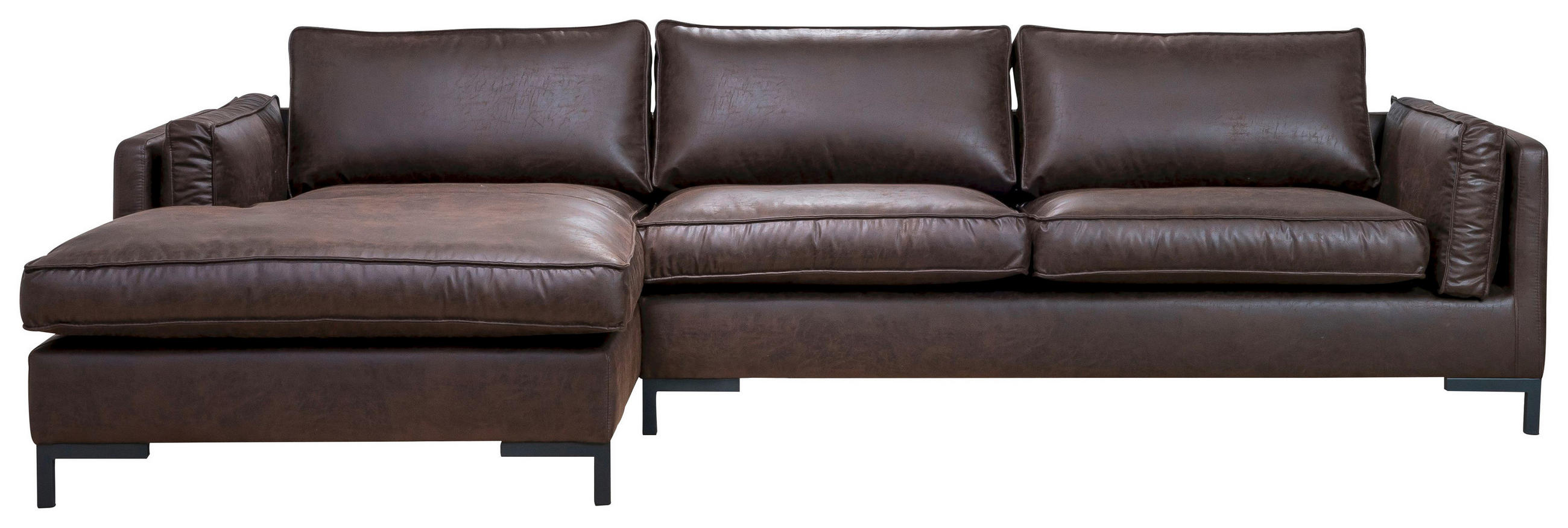 ECKSOFA Dunkelbraun Lederlook  - Dunkelbraun/Schwarz, Design, Textil/Metall (160/295cm) - Livetastic