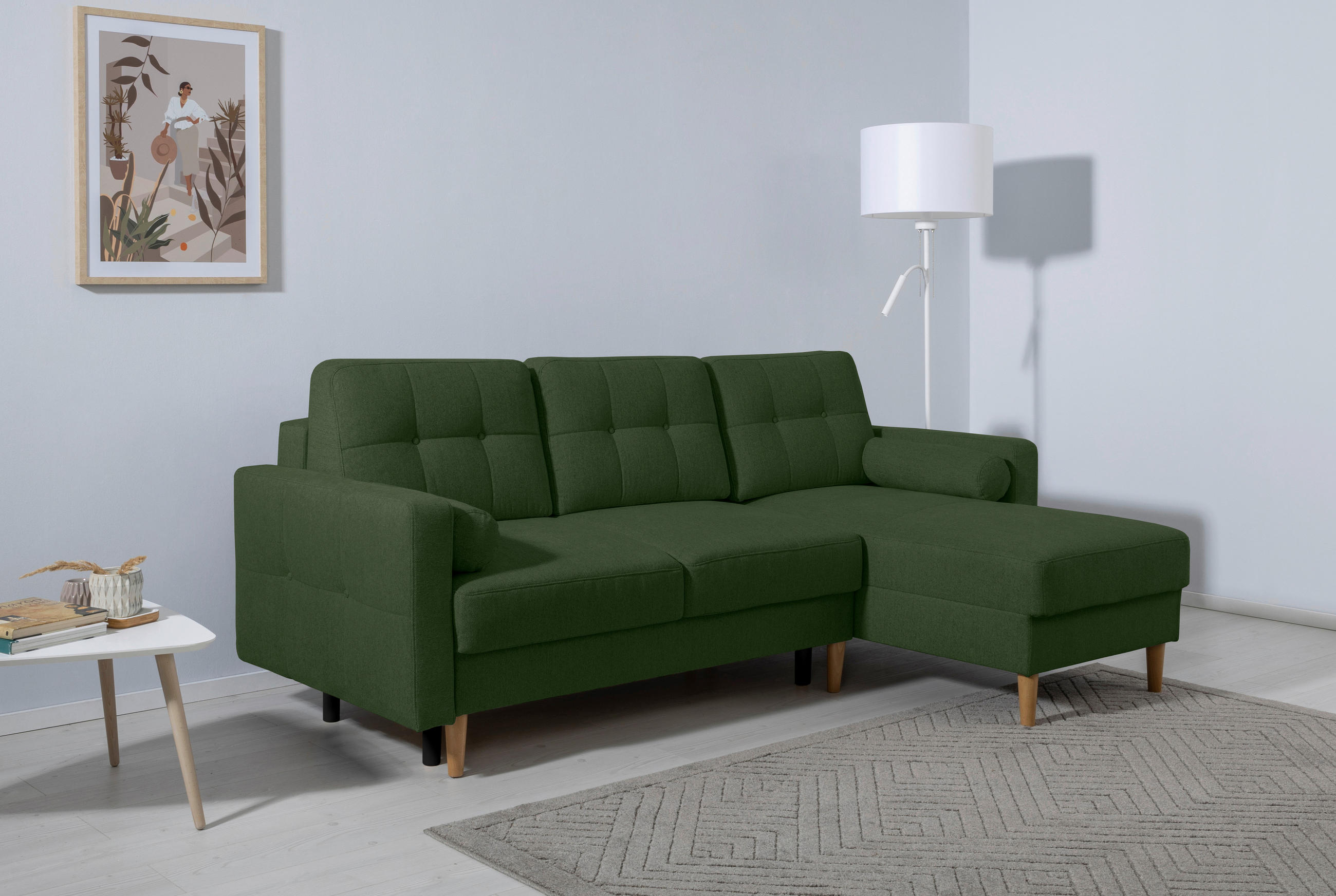 ECKSOFA in Grün  - Buchefarben/Grün, Design, Holz/Textil (223/157cm) - MID.YOU