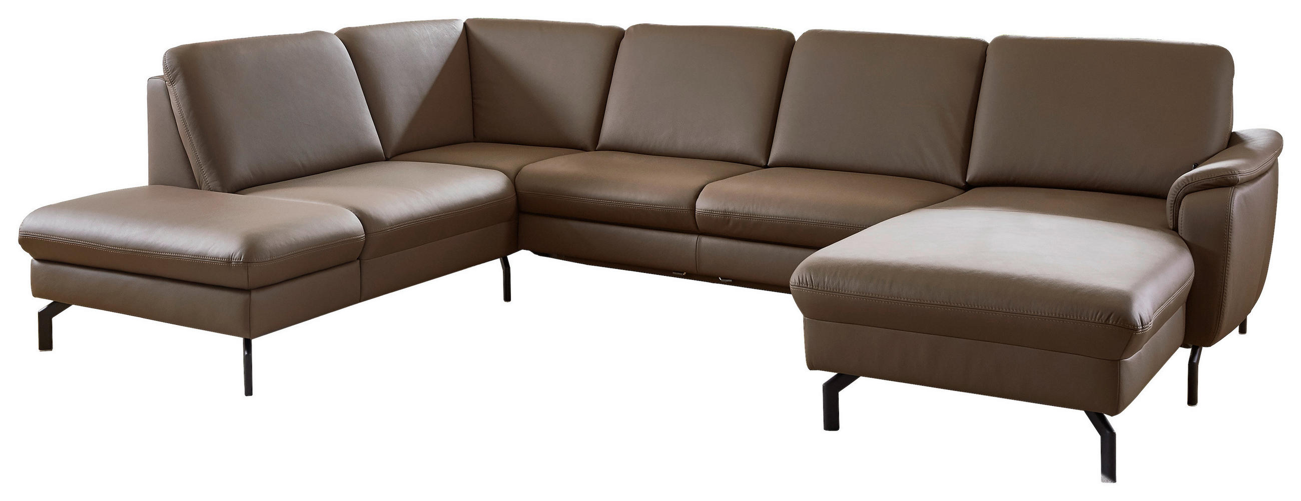 WOHNLANDSCHAFT Beldomo premium Braun Echtleder  - Schwarz/Braun, KONVENTIONELL, Leder/Metall (224/306/168cm) - Beldomo Premium