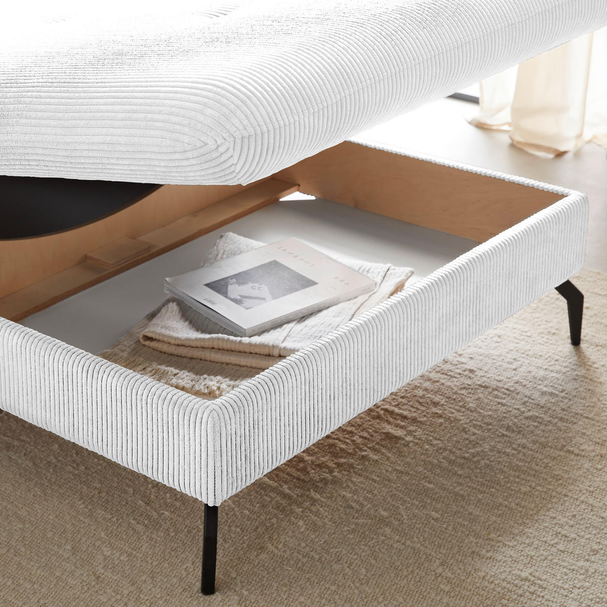 ECKSOFA inkl. Funktion Silberfarben Cord, Velours  - Silberfarben/Schwarz, MODERN, Textil/Metall (180/302cm) - Venda