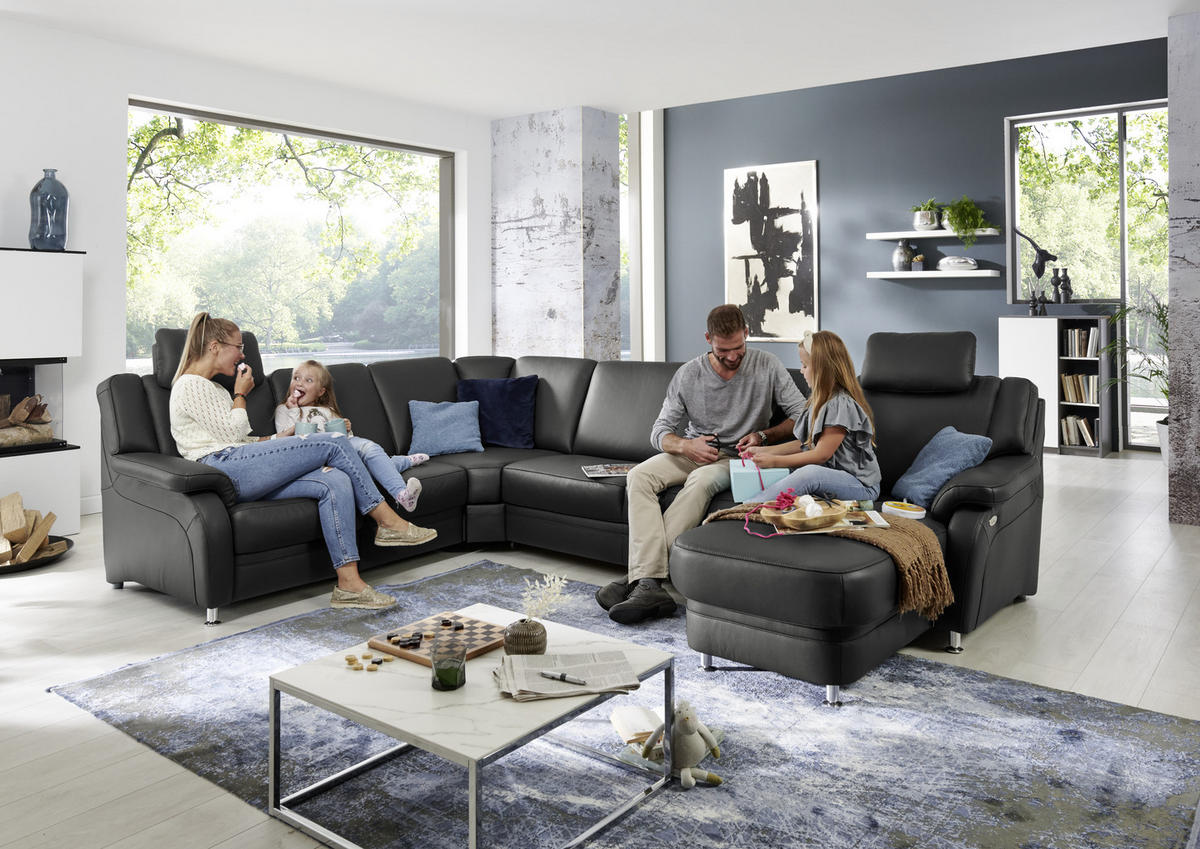 WOHNLANDSCHAFT in Echtleder Anthrazit  - Anthrazit/Alufarben, Konventionell, Leder/Metall (239/329/165cm) - Beldomo Premium