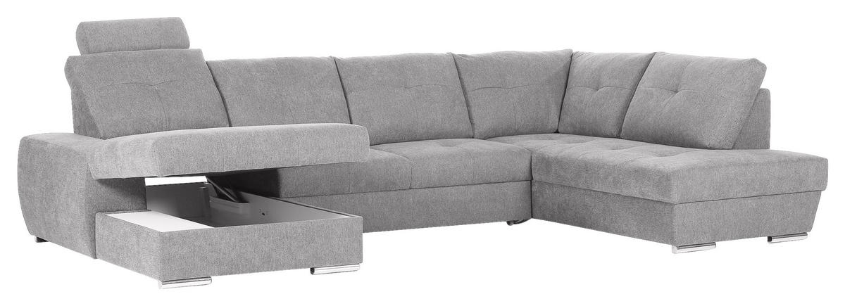 WOHNLANDSCHAFT in Flachgewebe Hellgrau  - Chromfarben/Hellgrau, Konventionell, Kunststoff/Textil (180/338/217cm) - Hom`in