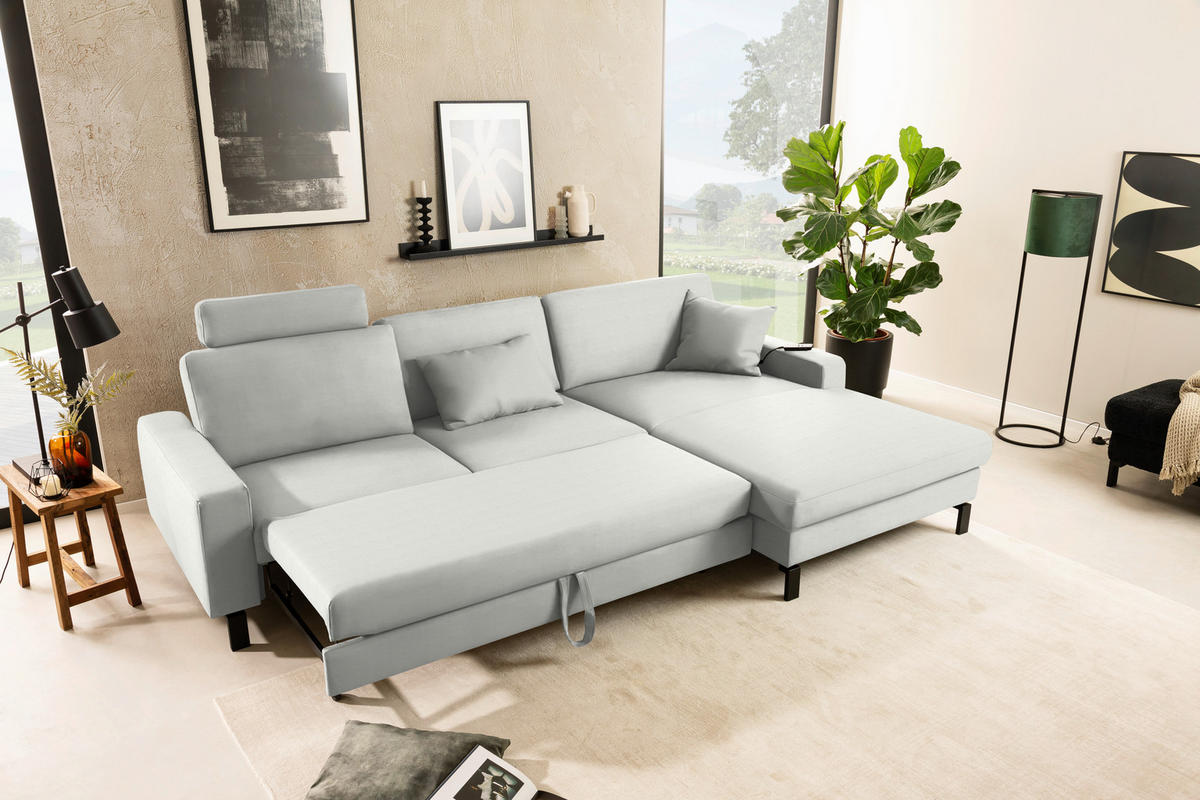ECKSOFA Cord Weiss  - Weiss/Schwarz, Design, Textil/Metall (298/185cm) - Pure Home Lifestyle