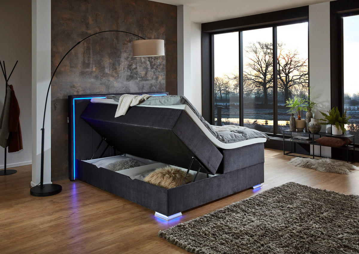 POSTEL BOXSPRING, 180/200 cm, antracitová - barvy chromu/antracitová, Design, textil/plast (180/200cm) - Boxxx