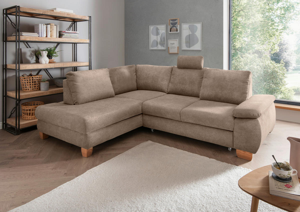 ECKSCHLAFSOFA in Chenille Hellbraun  - Wildeiche/Hellbraun, Modern, Holz/Textil (206/261cm) - Livetastic