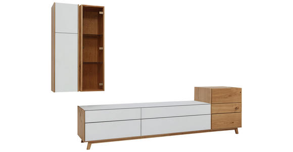 WOHNWAND in Weiß, Eichefarben - Eichefarben/Weiß, Natur, Glas/Holz (295/197/50cm) - Dieter Knoll