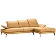 ECKSOFA in Echtleder Senfgelb  - Senfgelb/Schwarz, Design, Leder/Metall (288/184cm) - Novel