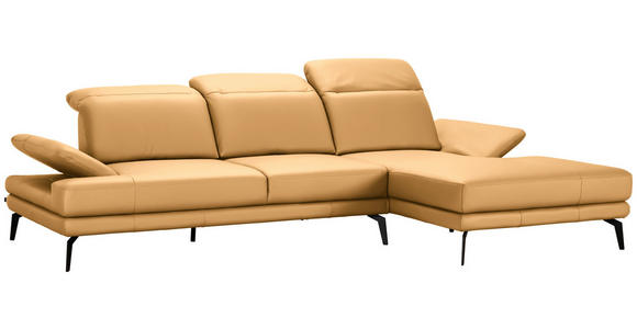 ECKSOFA in Echtleder Senfgelb  - Senfgelb/Schwarz, Design, Leder/Metall (288/184cm) - Novel