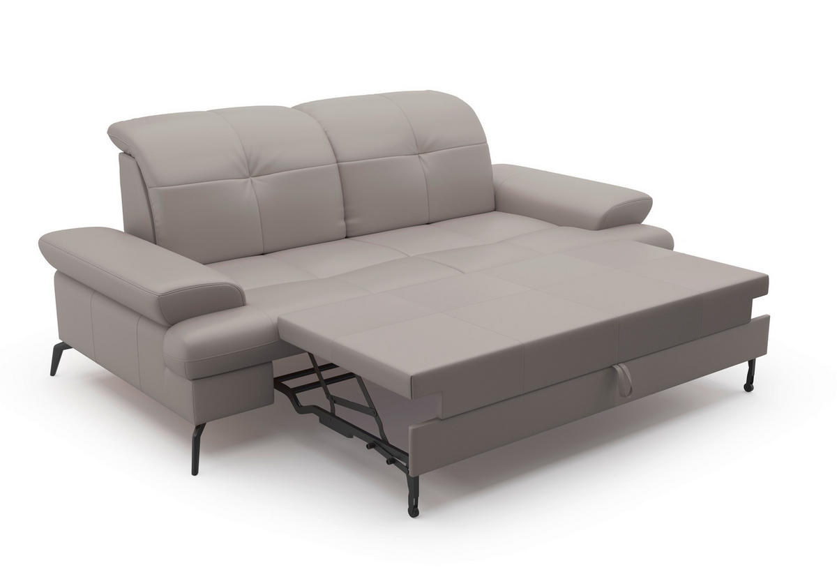 2,5-SITZER in Echtleder Hellgrau  - Hellgrau/Schwarz, Konventionell, Leder/Metall (202/90/122cm) - Sit & More