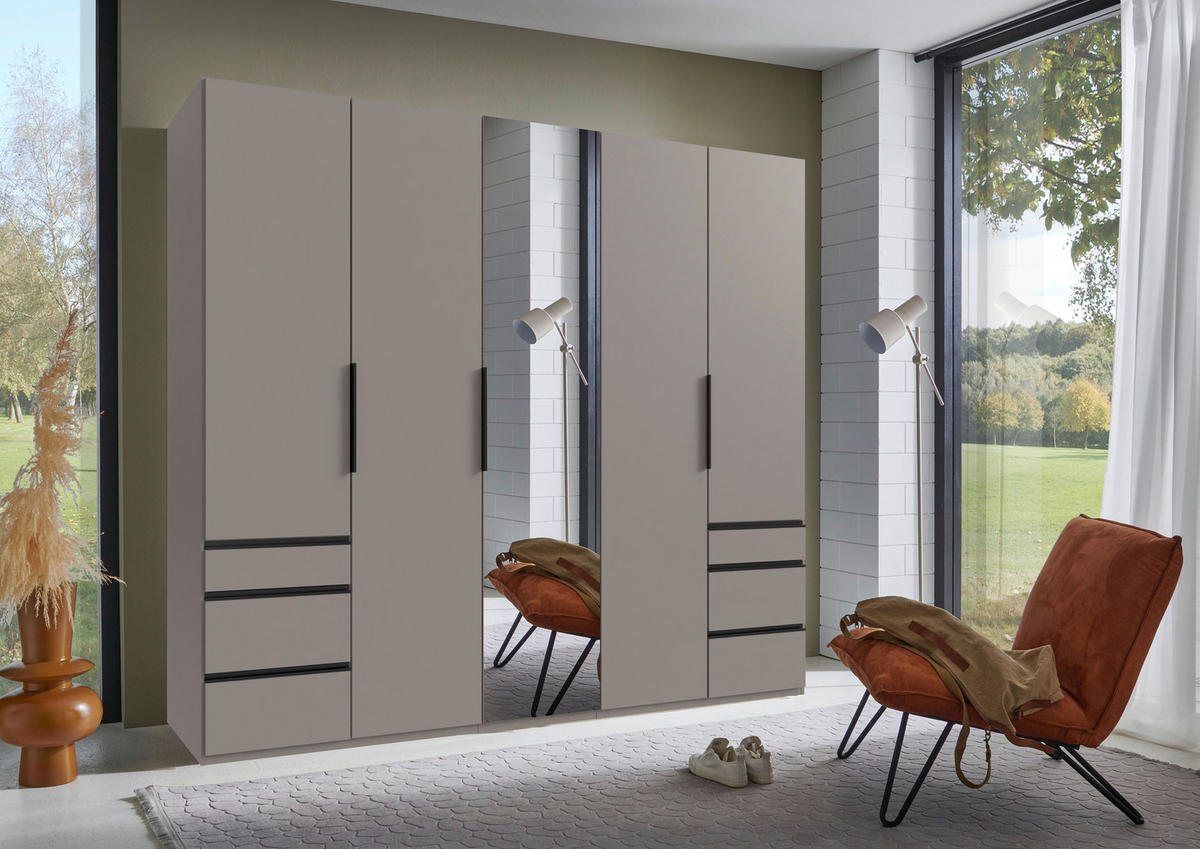 DREHTÜRENSCHRANK  in Sahara  - Schwarz/Sahara, MODERN, Glas/Holzwerkstoff (250/236/58cm) - MID.YOU