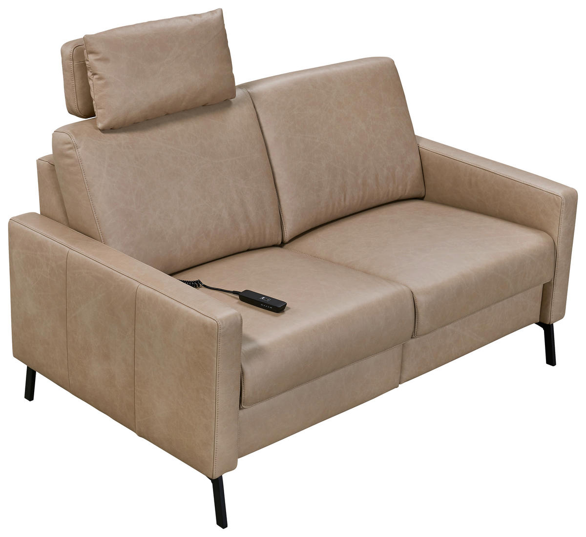 2-SITZER-SOFA Taupe Echtleder  - Taupe/Schwarz, KONVENTIONELL, Leder/Metall (148/86/89cm) - Pure Home Comfort