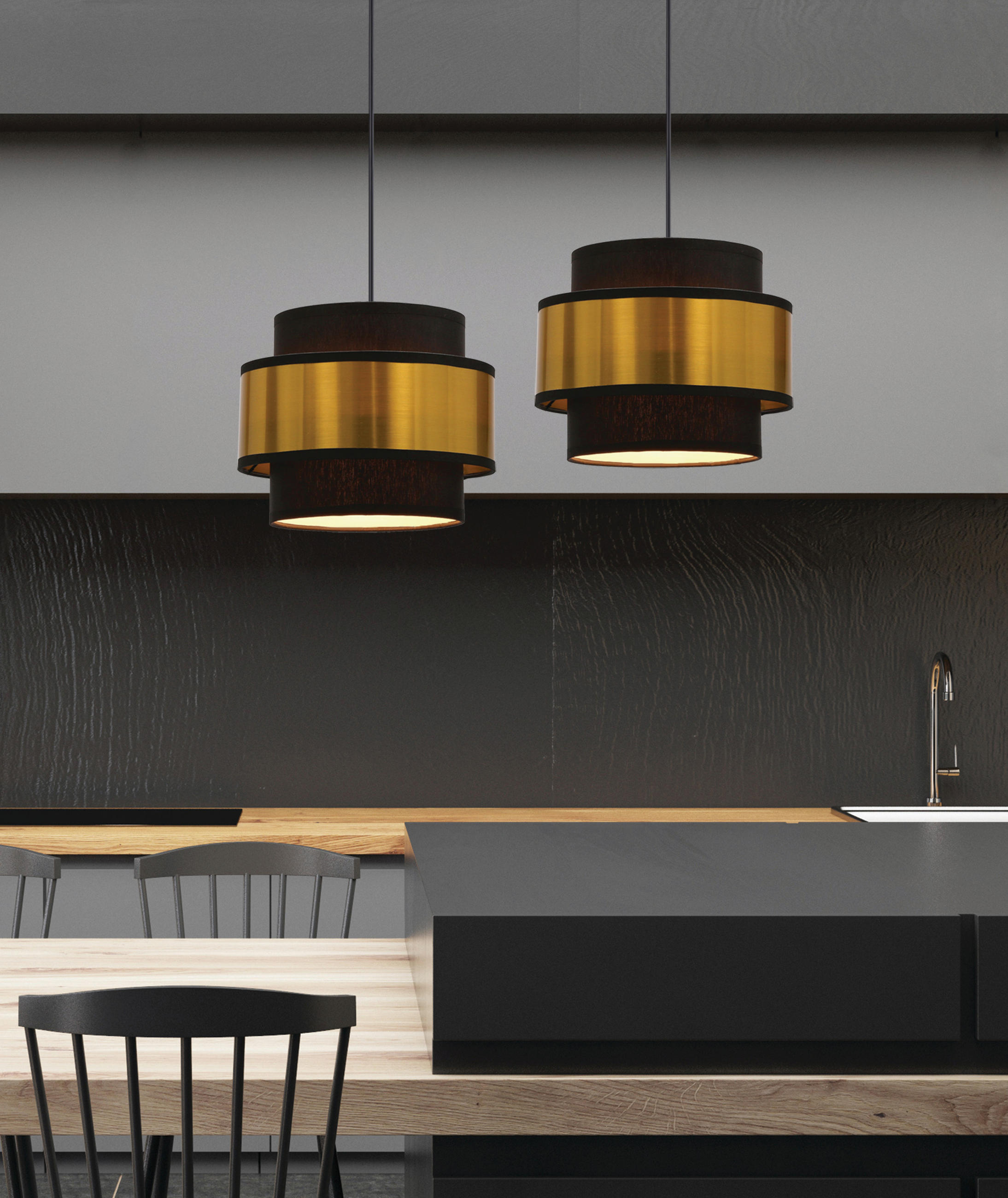 PENDELLAMPA Prestige 55/20/100 cm  - svart/guldfärgad, Design, metall/plast (55/20/100cm)