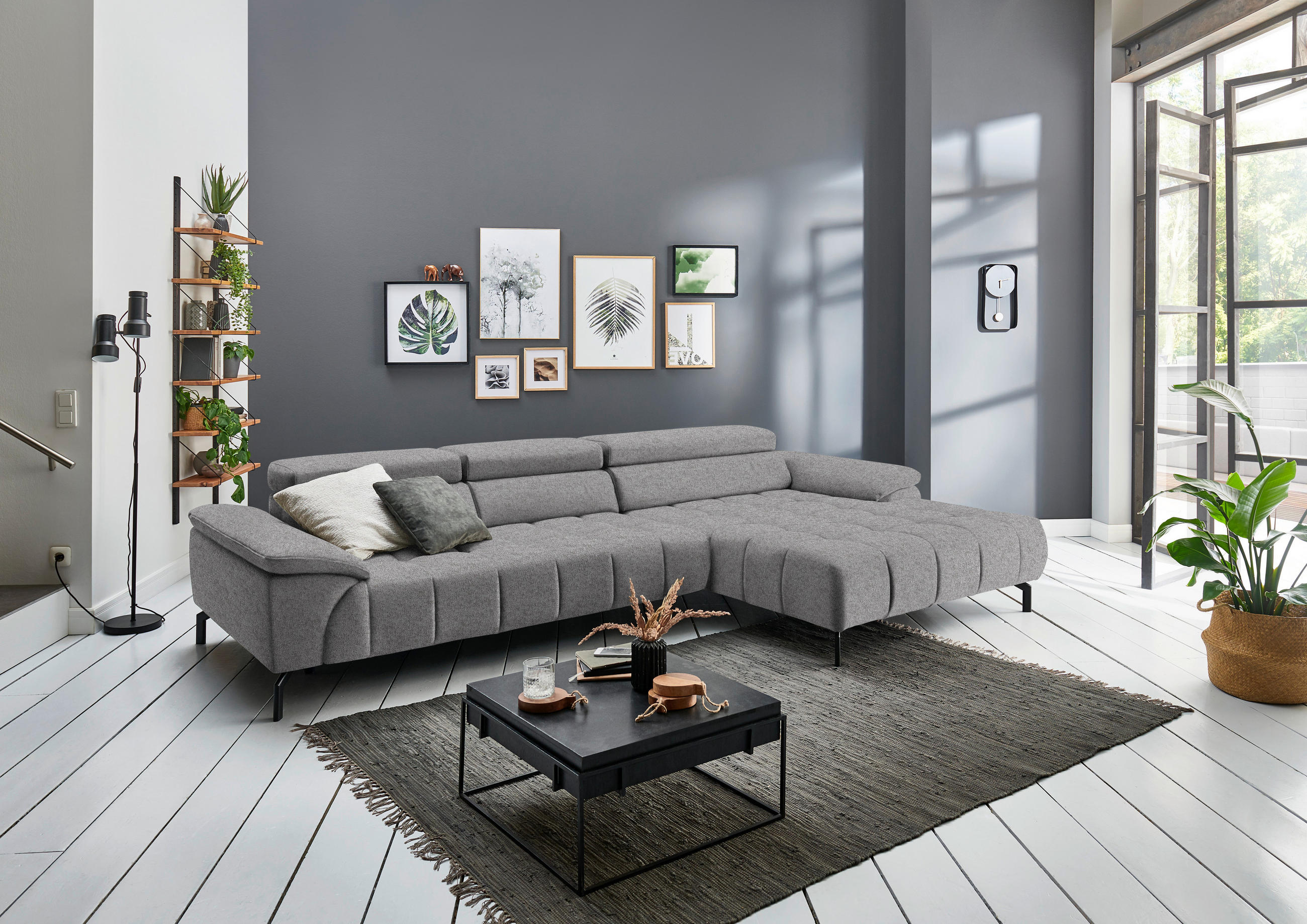 CANAPÉ D'ANGLE in Webstoff Hellbraun  - Hellbraun/Schwarz, Design, Textil/Metall (329/190cm) - Beldomo Style