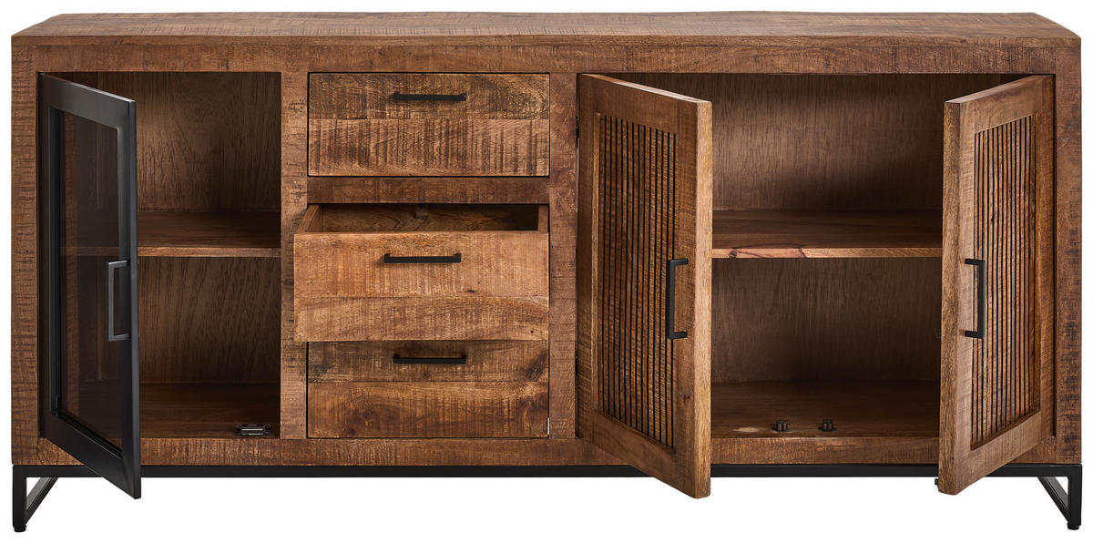 SIDEBOARD  in 175/80/40 cm  - Schwarz/Naturfarben, LIFESTYLE, Glas/Holz (175/80/40cm) - Landscape