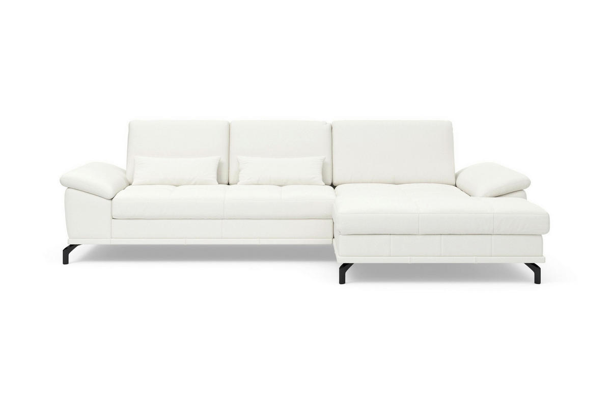ECKSOFA COSTELLO E Weiß Echtleder Nierenkissen, Armteilverstellung, Sitztiefenverstellung  - Schwarz/Weiß, Basics, Leder/Textil (301/176cm) - Sit & More