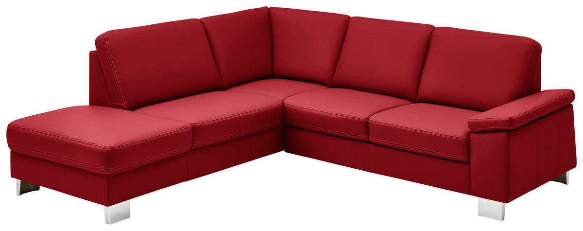 ECKSOFA  in Echtleder Rot  235/248 cm  - Rot/Alufarben, Design, Leder/Metall (235/248cm) - Beldomo Premium