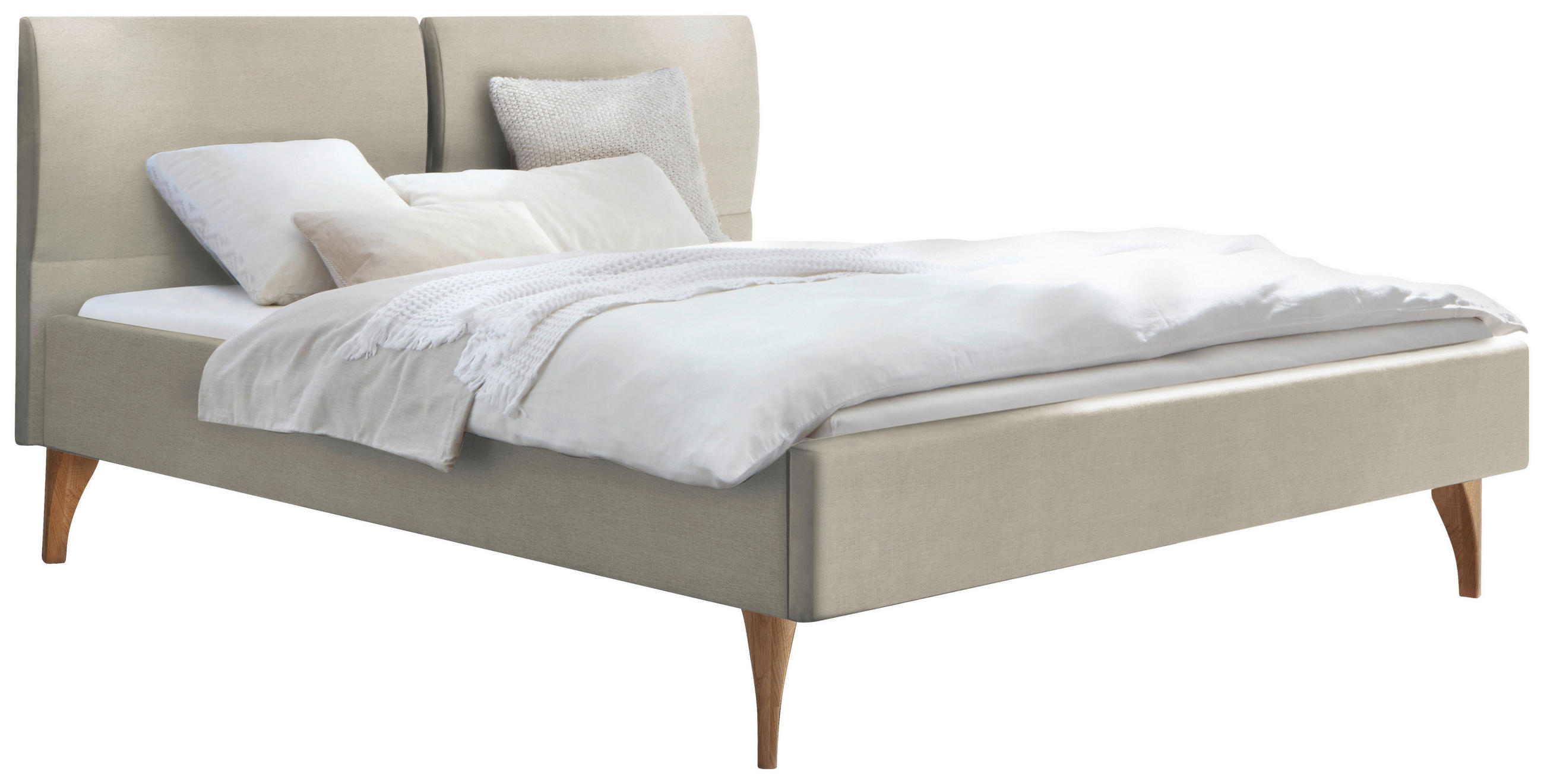 POLSTERBETT 140/200 cm,  in Eichefarben, Beige, gepolstertes Kopfteil,  - Eichefarben/Beige, Design, Holz/Textil (140/200cm) - Hasena