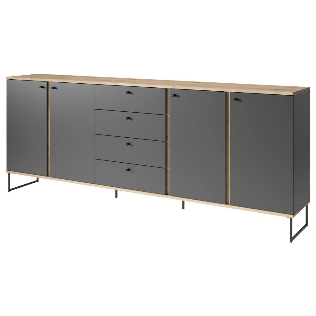 Thumbnail - Xora Sideboard Kandoo, Anthrazit, Eiche, Kunststoff, 3 Fächer, 3 Schubladen, 225x89x38 cm, Typenauswahl, Wohnzimmer, Kom...