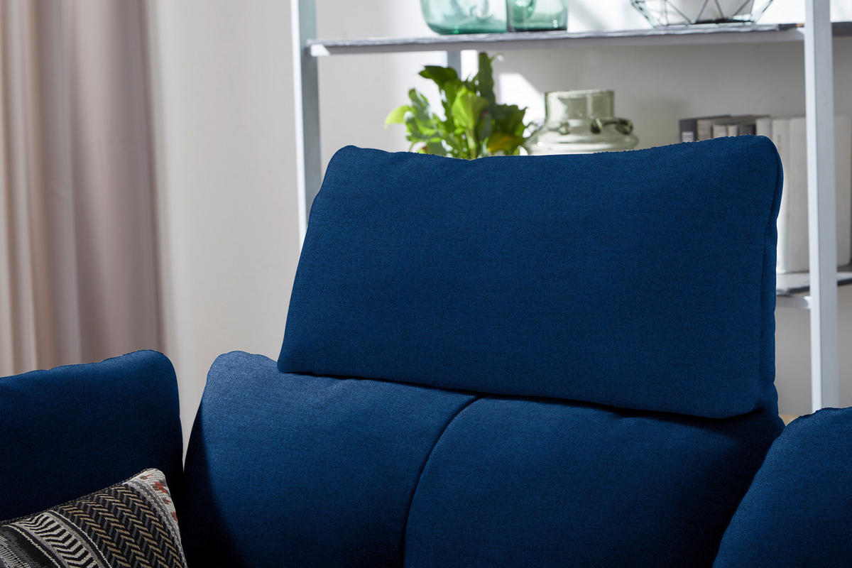 ECKSOFA  in Flachgewebe Blau  344/157 cm  - Blau/Schwarz, Design, Textil/Metall (344/157cm) - Chilliano