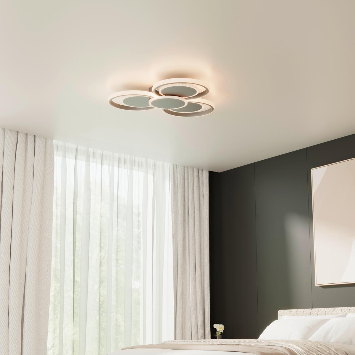STROPNÉ LED SVIETIDLO, 57/7 cm  - sivá, Design, kov/plast (57/7cm) - Novel