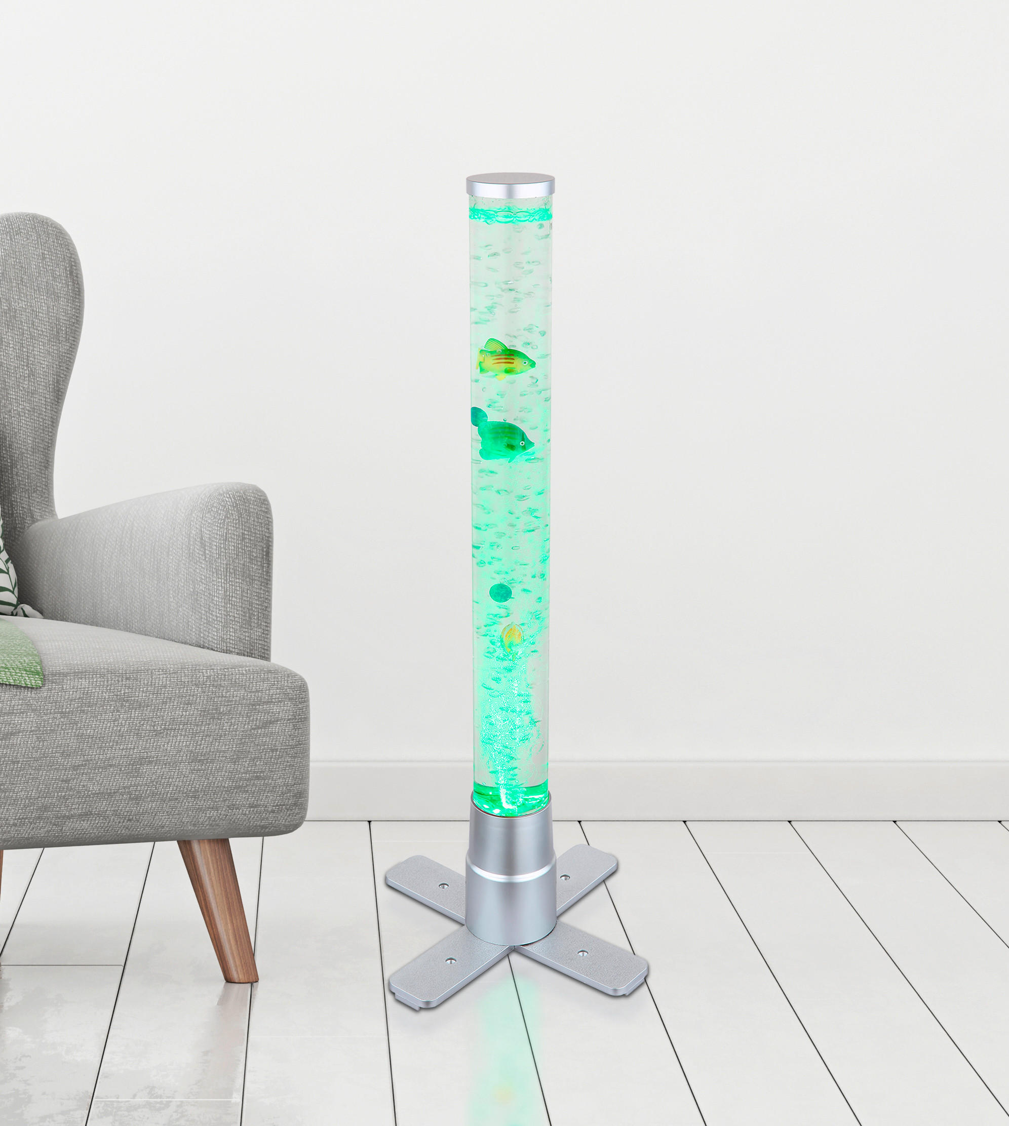 LAMPADAR CU LED - argintiu/străveziu, Basics, plastic (24,6/24,6/61,1cm) - Globo