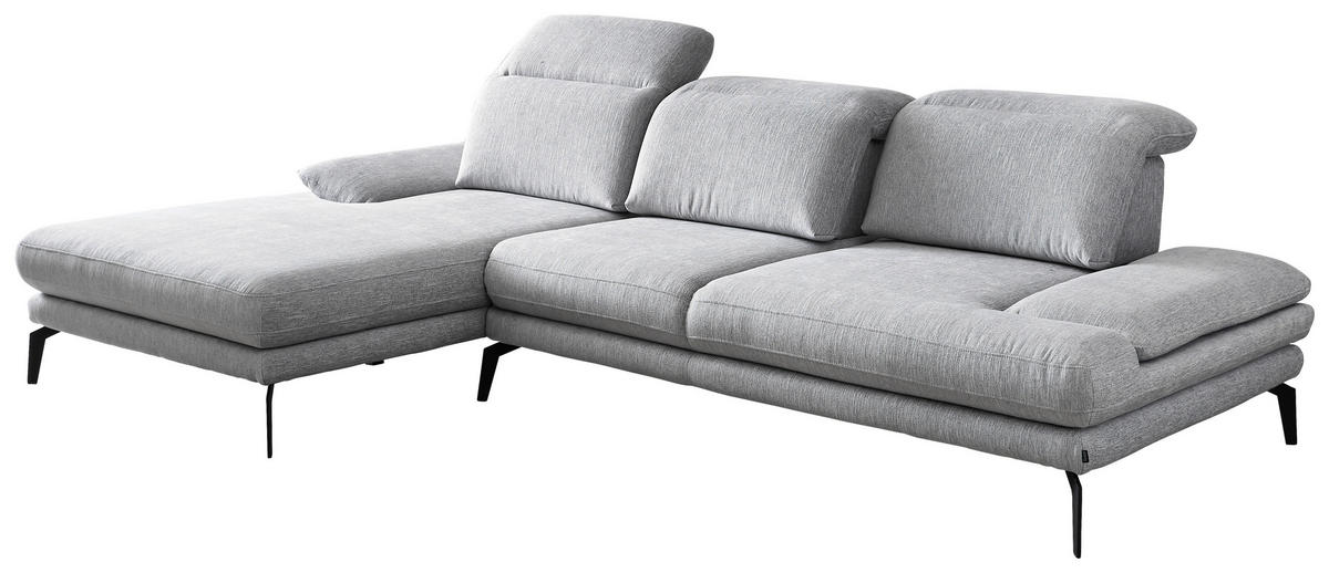 ECKSOFA inkl.Funktionen Hellgrau Webstoff  - Hellgrau/Schwarz, Design, Textil/Metall (180/289cm) - Stylife