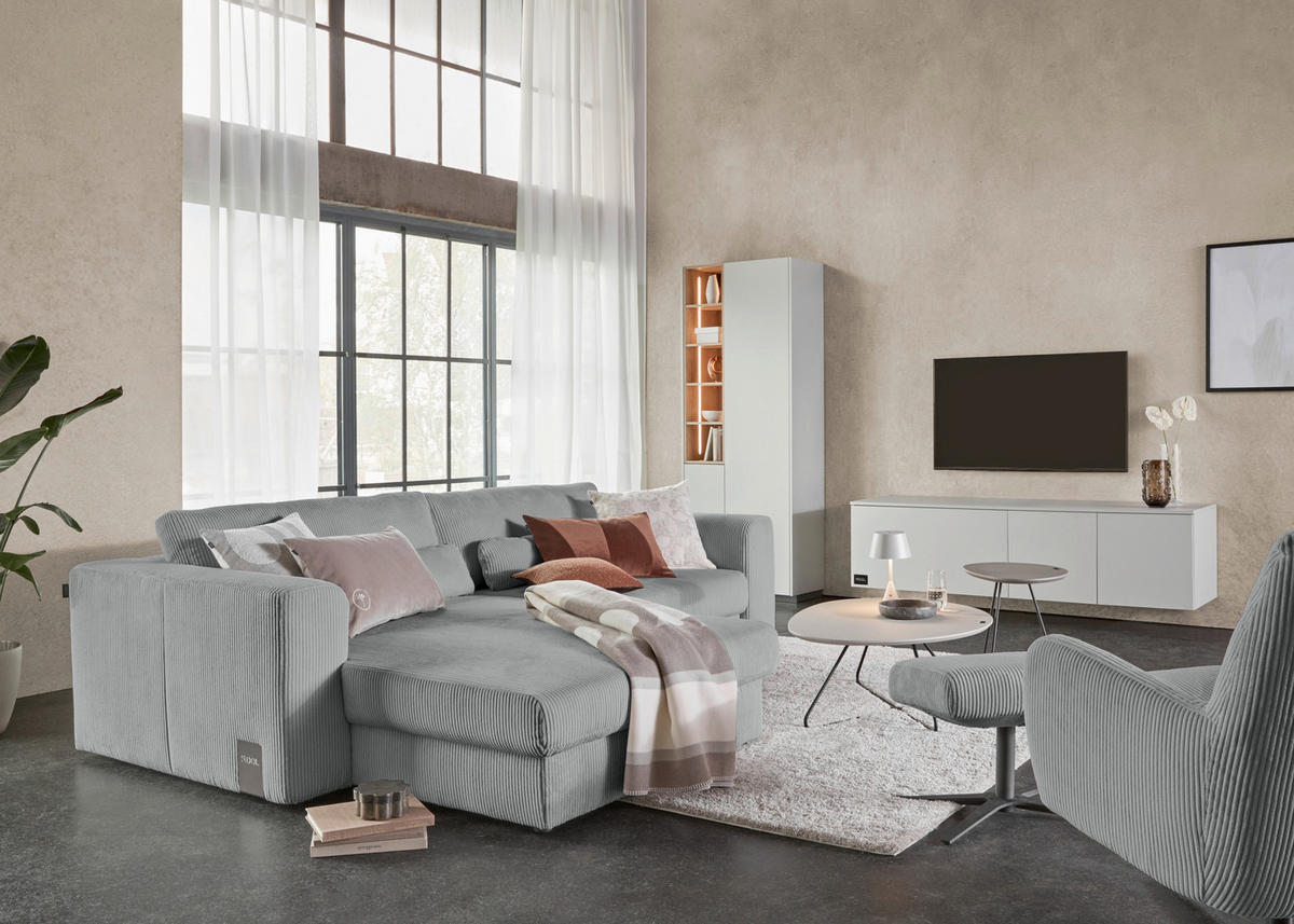 ECKSOFA JOOP Hellblau, Hellgrau Cord Rücken echt  - Hellgrau/Schwarz, KONVENTIONELL, Kunststoff/Textil (192/269cm) - Joop!