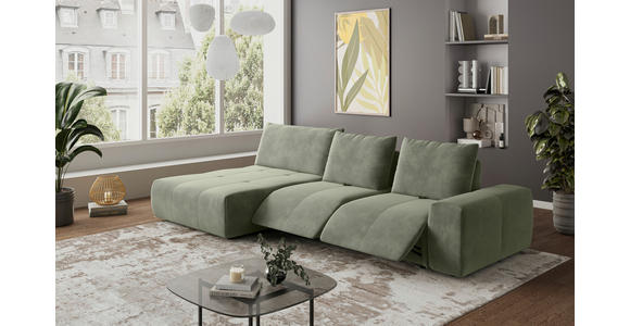 ECKSOFA in Velours Olivgrün  - Schwarz/Olivgrün, Design, Kunststoff/Textil (174/342cm) - Xora