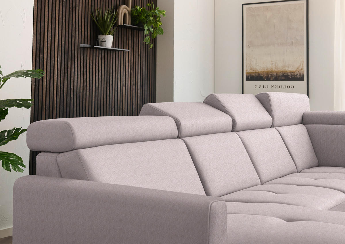 WOHNLANDSCHAFT Flachgewebe Altrosa  - Schwarz/Altrosa, Konventionell, Textil/Metall (174/333/215cm) - Beldomo System