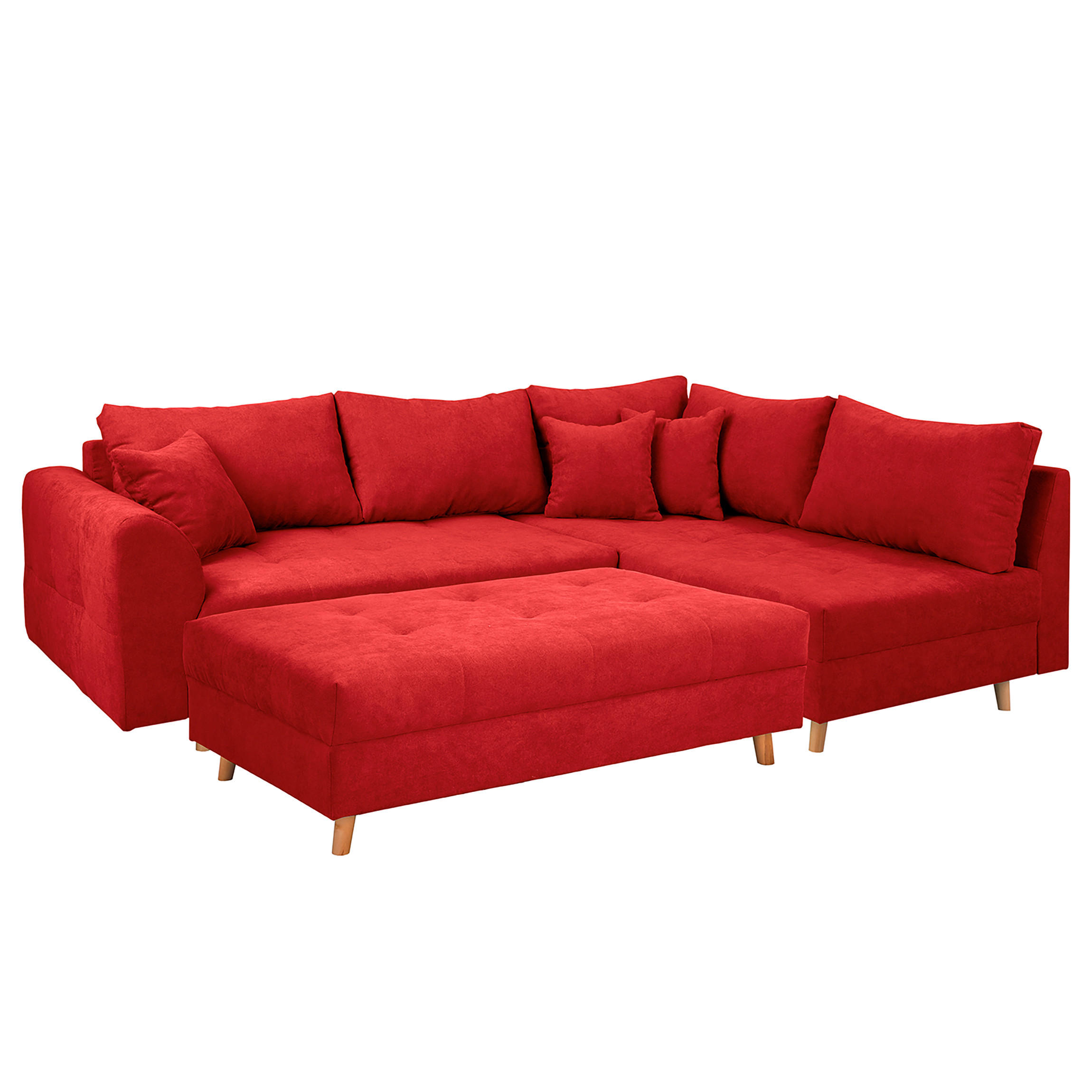 ECKSOFA inkl. Hocker Ariella in Mikrofaser Rot  161/231 cm  - Rot/Naturfarben, Design, Holz/Textil (161/231cm) - Livetastic