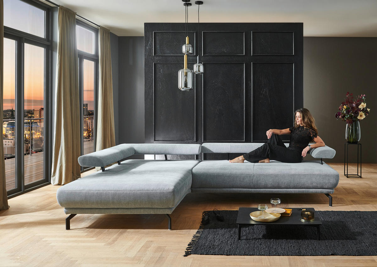 ECKSOFA in Chenille Hellblau  - Schwarz/Hellblau, Design, Textil/Metall (224/305cm) - Dieter Knoll