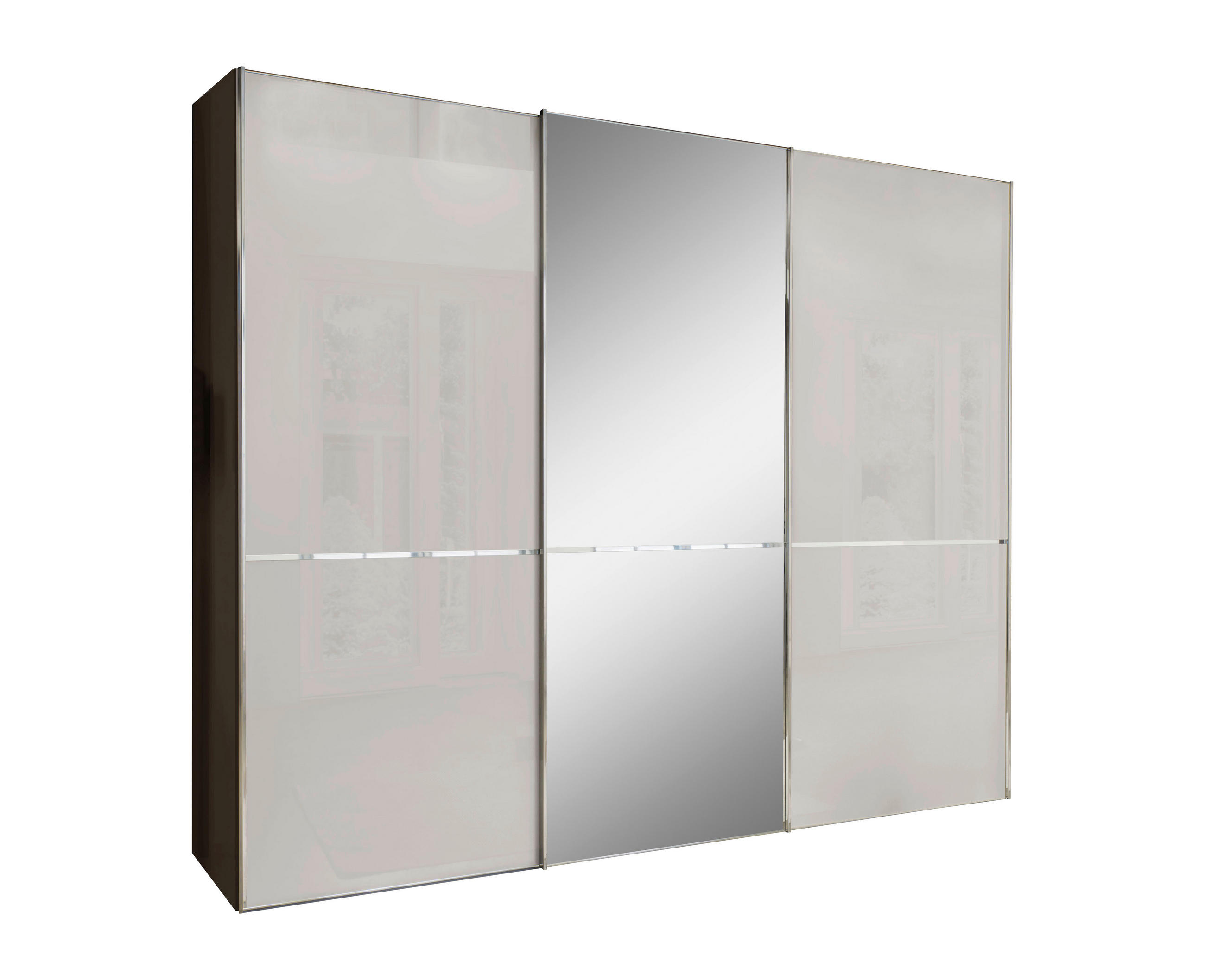 SCHWEBETÜRENSCHRANK 3-türig Grau, Dunkelgrau - Chromfarben/Dunkelgrau, KONVENTIONELL, Glas/Holzwerkstoff (250/217/67cm) - Novel