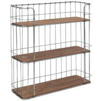 NÁSTĚNNÝ REGÁL, 63/66/21 cm - barvy stříbra/přírodní barvy, Lifestyle, kov/dřevo (63/66/21cm) - Livetastic