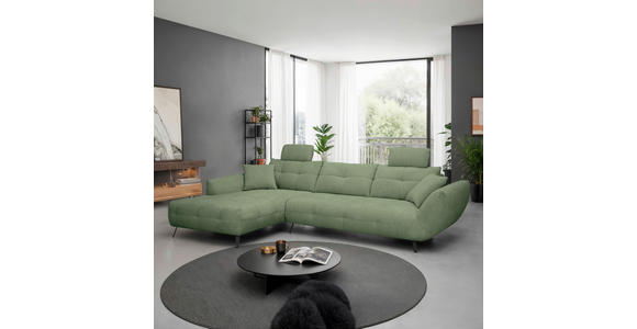 ECKSOFA Salbeigrün Chenille Armlehnenkissen, Rücken echt, Sitztiefenverstellung  - Salbeigrün/Schwarz, KONVENTIONELL, Textil/Metall (215/313cm) - Hom`in