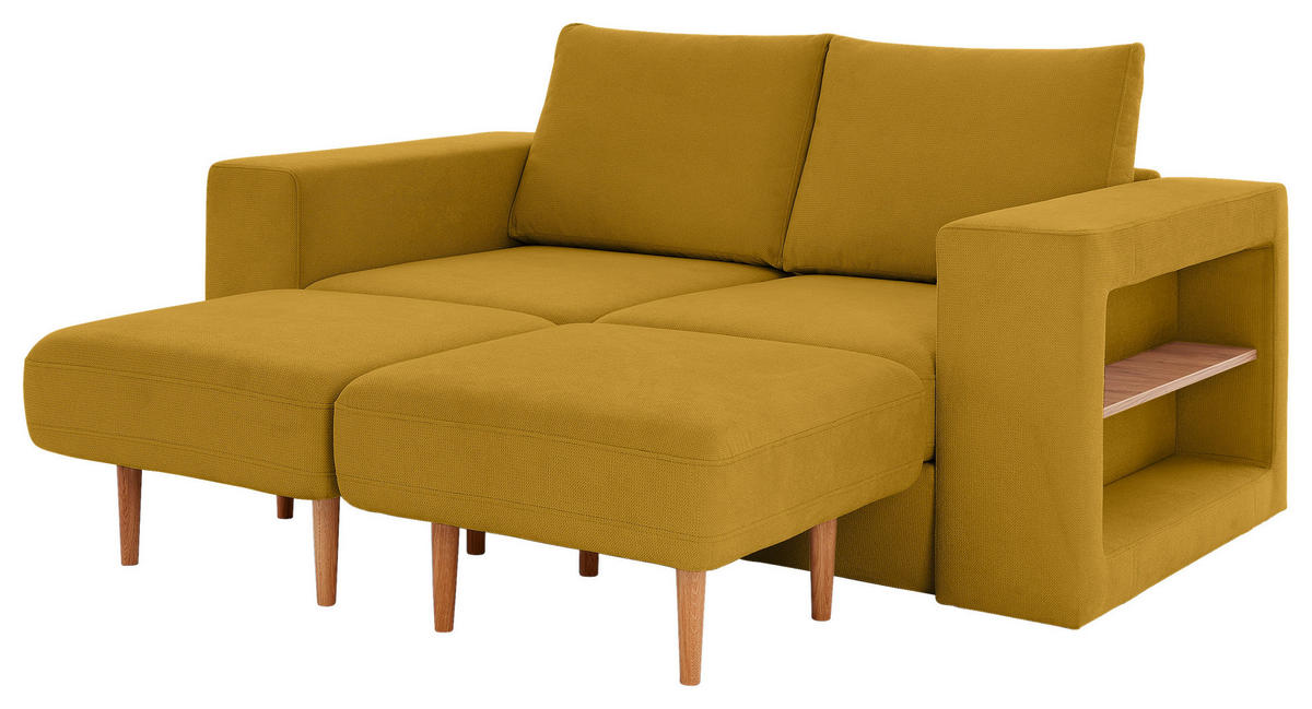 ZWEISITZER-SOFA inkl. Hocker in Webstoff Gelb  - Eichefarben/Gelb, Design, Holz/Textil (172/96/107cm) - LOOKS by W.Joop