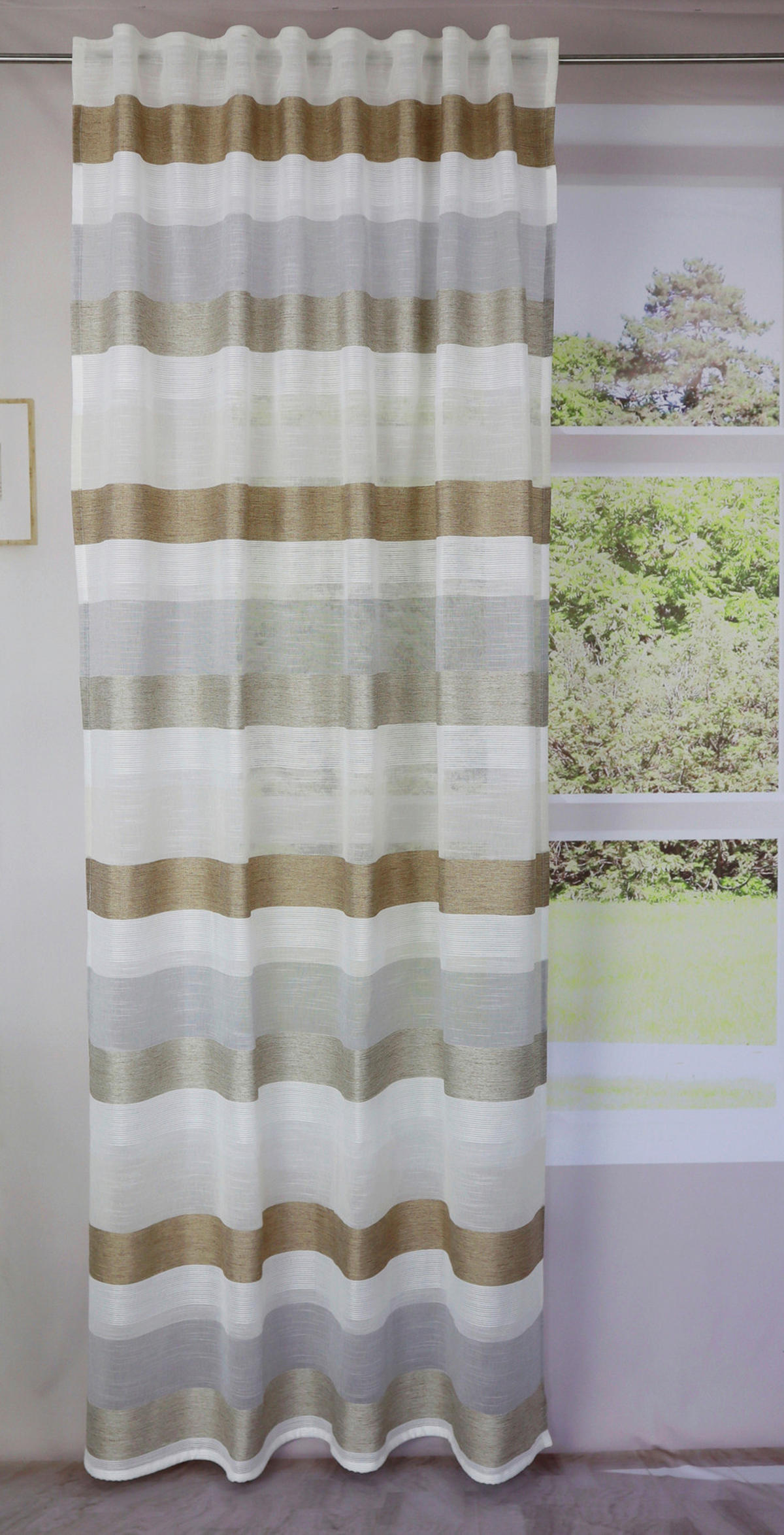 FERTIGVORHANG  halbtransparent   140/245 cm  - Beigebraun/Hellgrau, Basics, Textil (140/245cm)